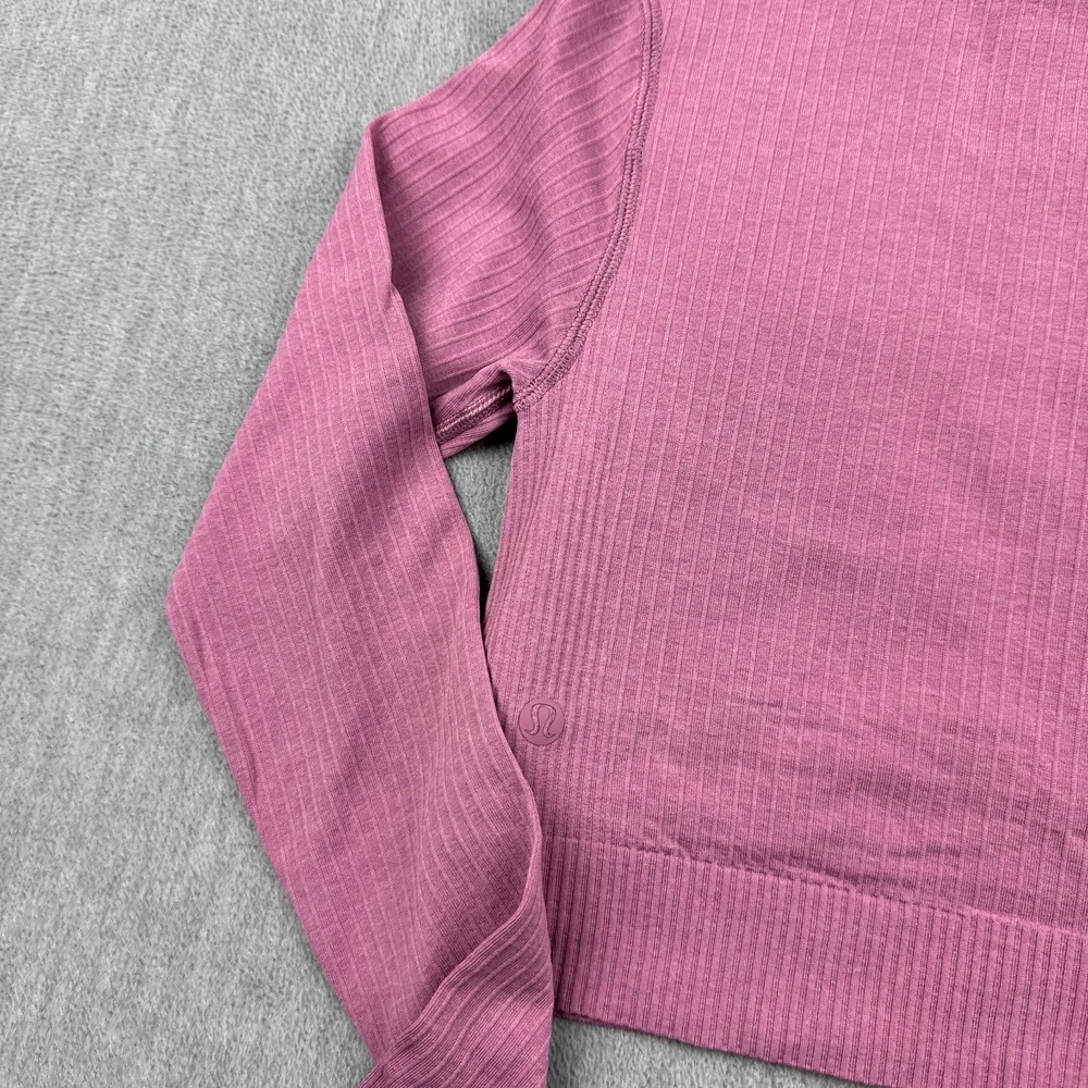 Lululemon Top Women 4 pink Ribbed Ebb To Street Long Sleeve Cropped Yoga Padded - Picture 9 of 11